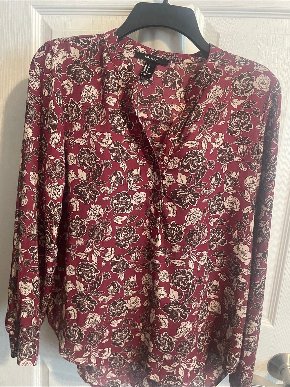 Forever 21 Wine Floral Button-Front Blouse